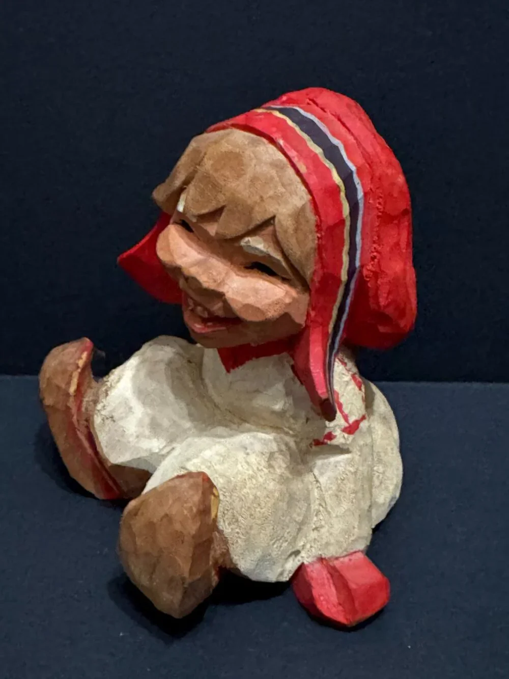 Henning Norway Hand Carved Wood Folk Art Sámi Girl Figurine, Vintage Circa 1970s